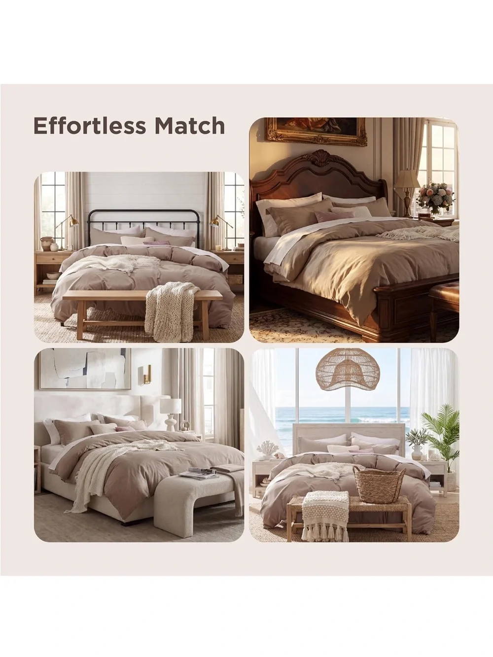 NEW Bedsure Prewashed Duvet Cover King, Cotton-Like Soft Bedding Set, Khaki